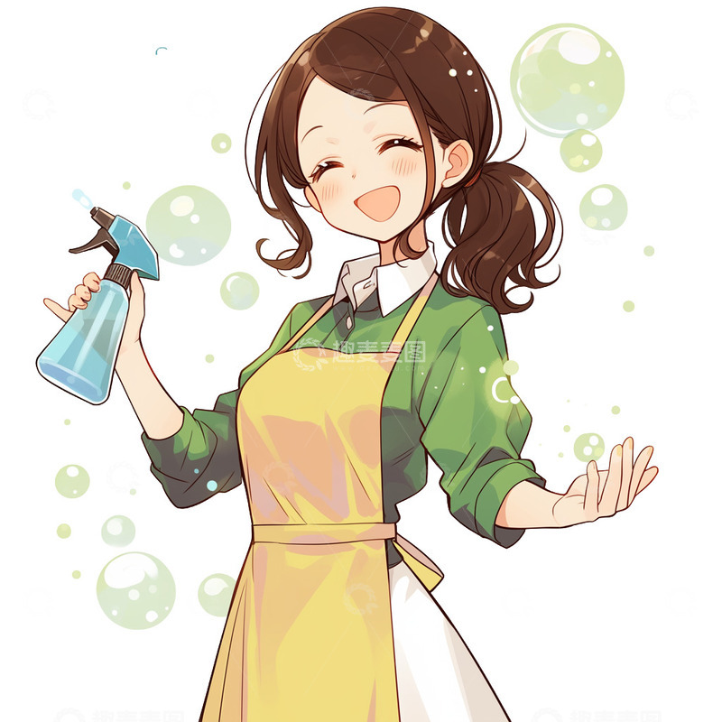 高清大图下载【趣麦麦图】单人打扫卫生手绘卡通免抠元素1