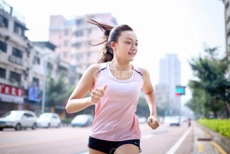 高清大图下载【趣麦麦图】马路上跑步锻炼的女孩