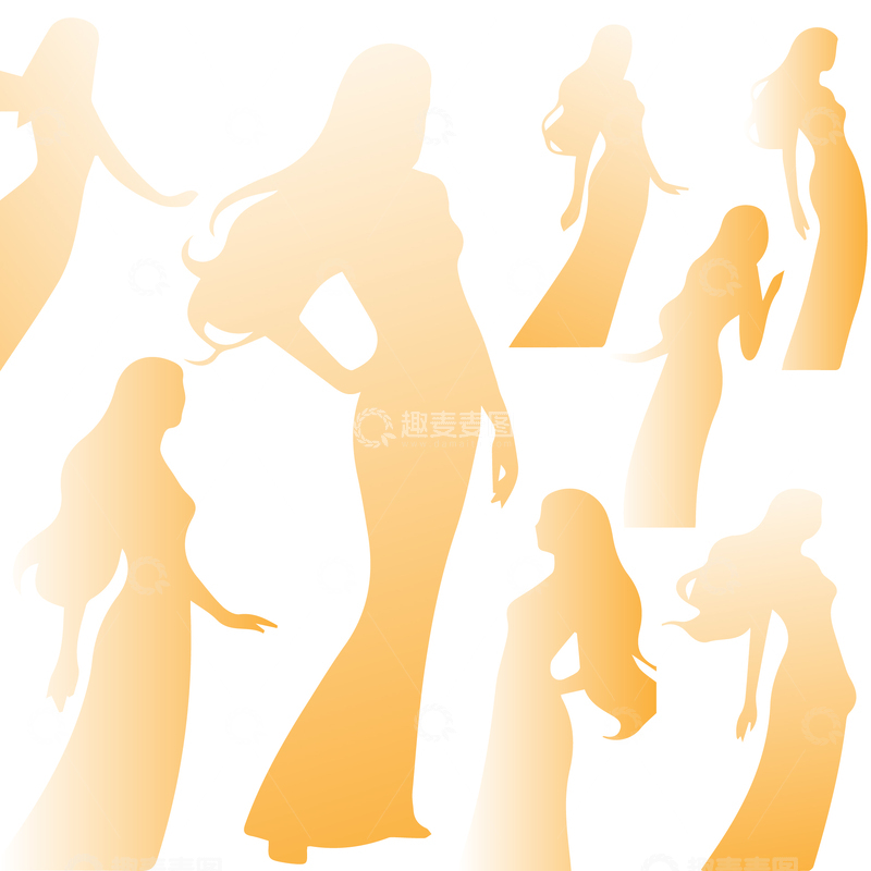 源文件下载【趣麦麦图】-高清矢量金色女性剪影