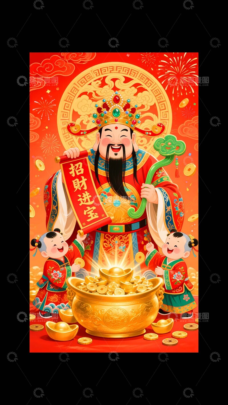 财神到财神爷年画