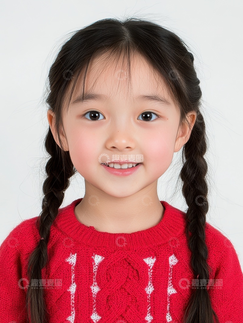 高清大图下载【趣麦麦图】扎辫子的可爱小女孩