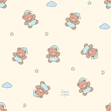 晚安小熊四方连续满印图案