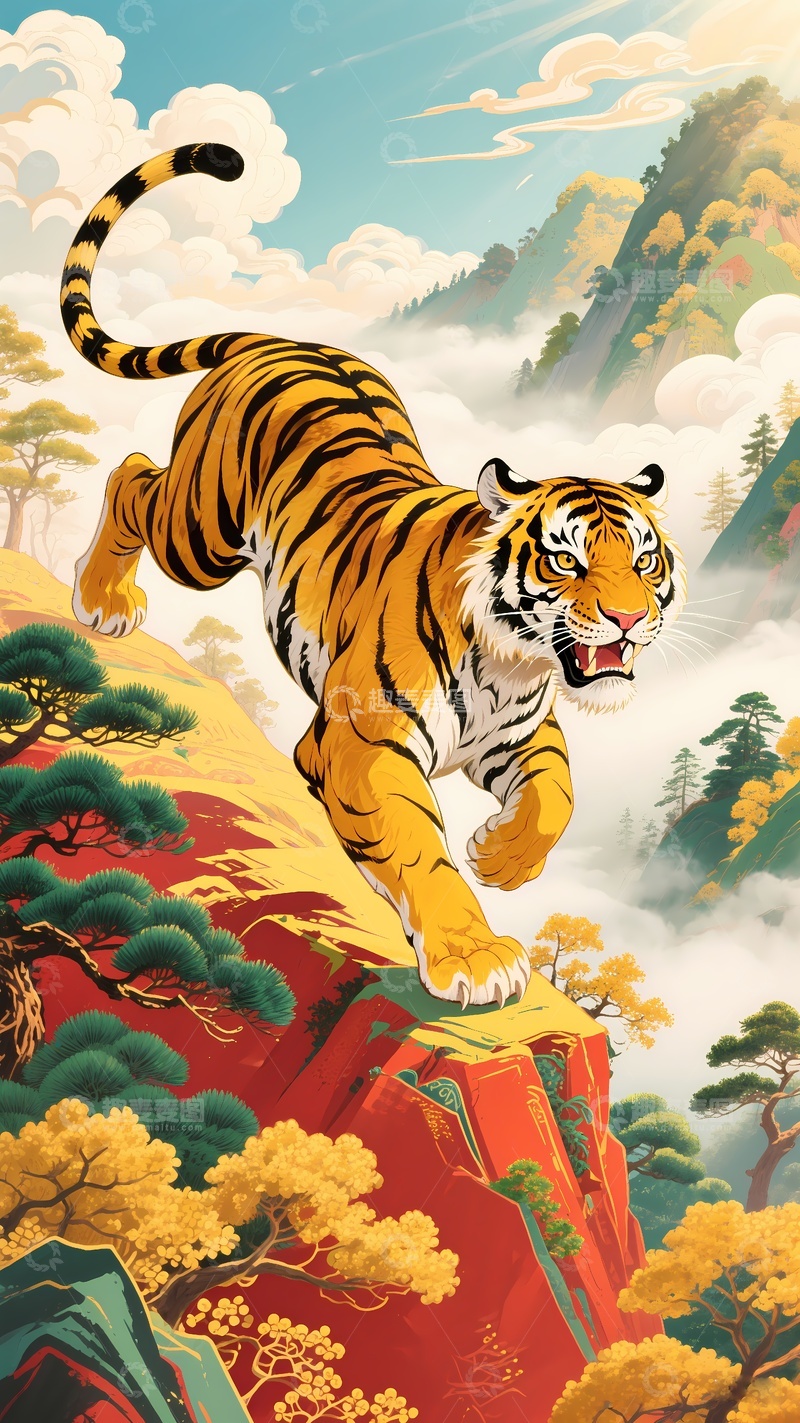 高清大图下载【趣麦麦图】猛虎下山山水画