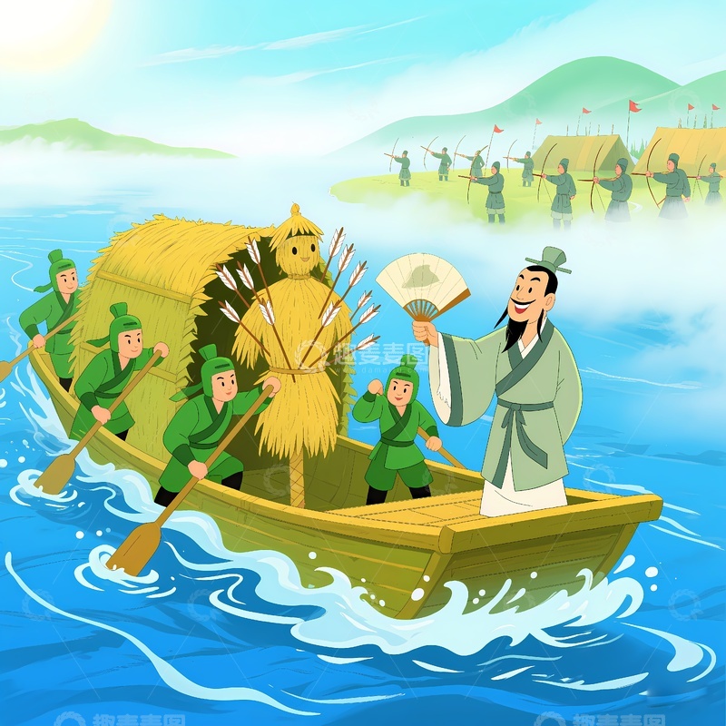 高清大图下载【趣麦麦图】草船借箭插画摄影1