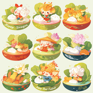 端午节卡通贴纸插画