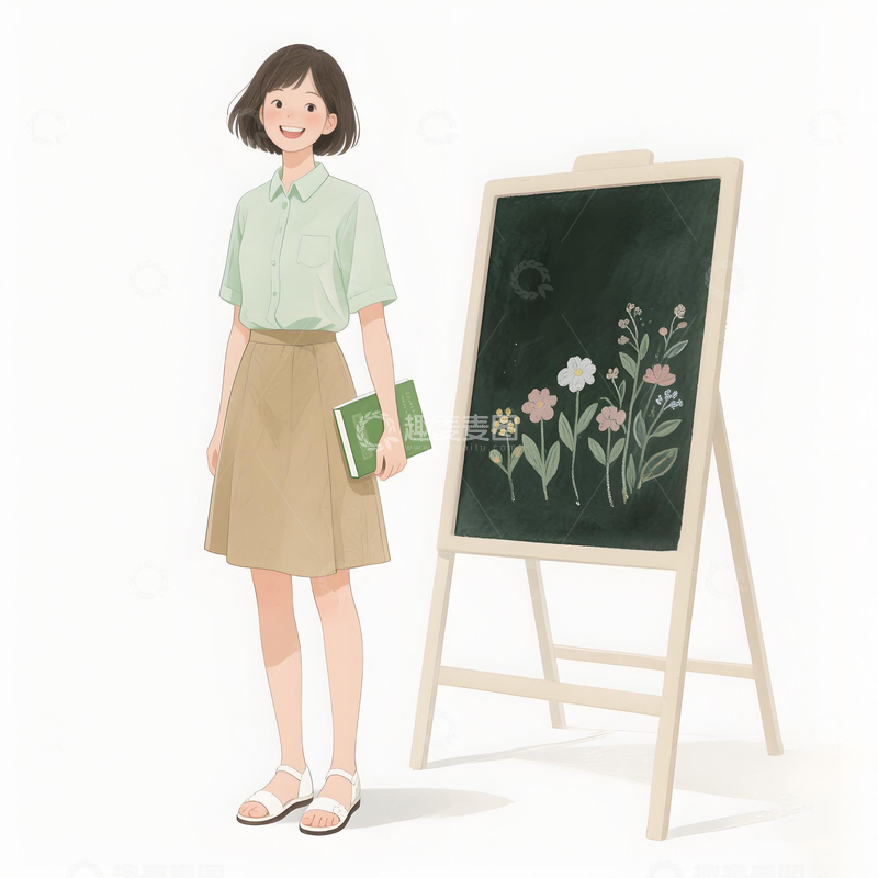 高清大图下载【趣麦麦图】教师节人物插画素材女教师手持绘本