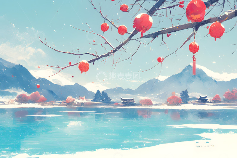 高清大图下载【趣麦麦图】中国风国风秋冬山水插画7