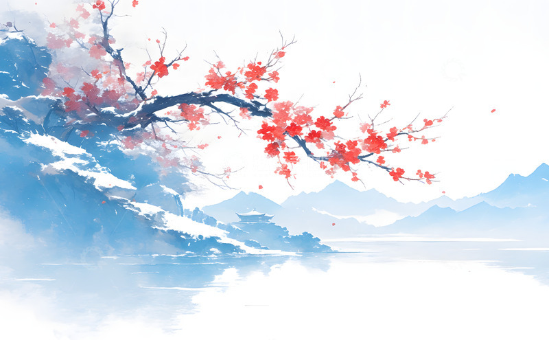 高清大图下载【趣麦麦图】中国风国风秋冬山水插画5