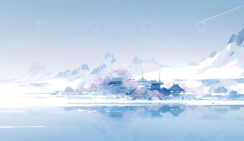 高清大图下载【趣麦麦图】中国风国风秋冬山水插画6