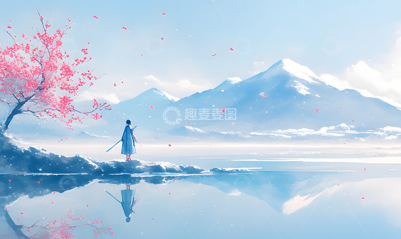 高清大图下载【趣麦麦图】中国风国风秋冬山水插画