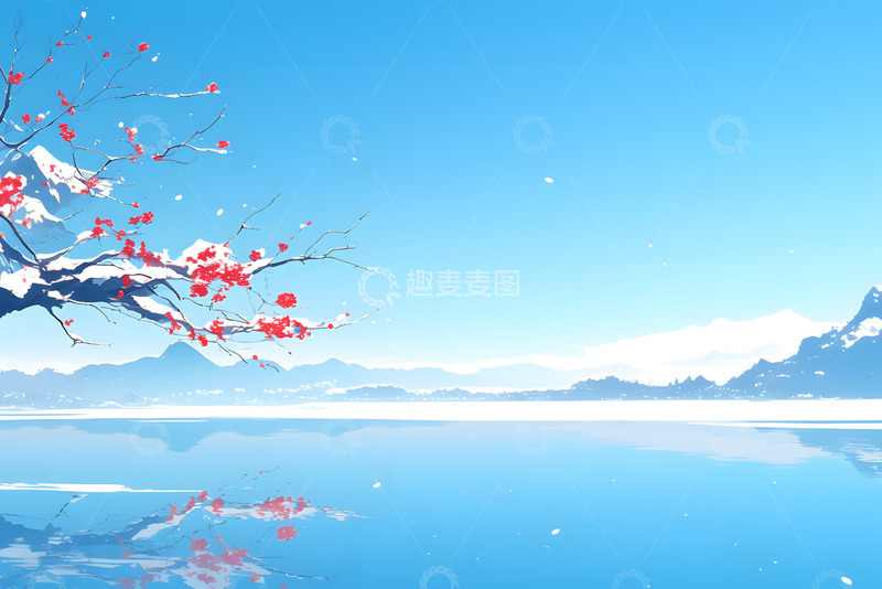 高清大图下载【趣麦麦图】中国风国风秋冬山水插画8