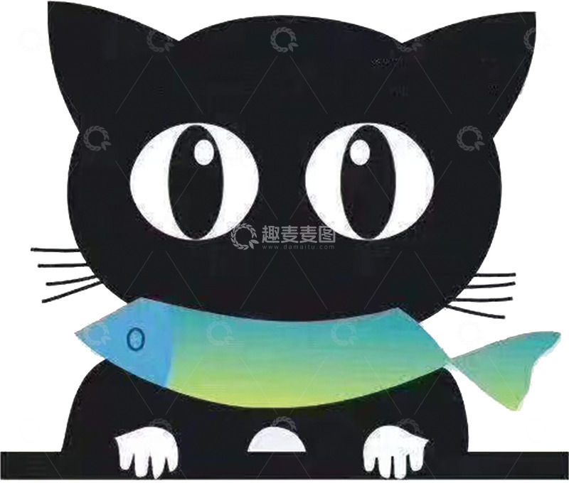 高清大图下载【趣麦麦图】-黑色小猫叼鱼