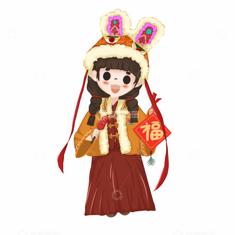 国潮虎头帽奶娃娃送福糖葫芦