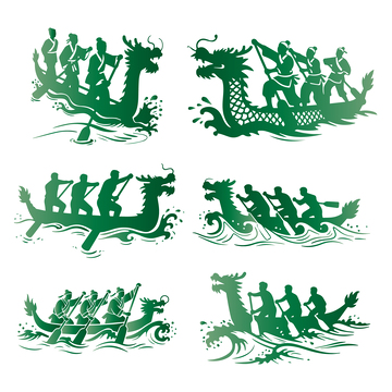 一组六个划龙舟剪影高清矢量可编辑