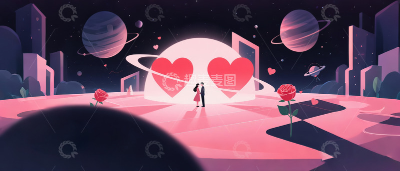 高清大图下载【趣麦麦图】情人节横向海报背景 1