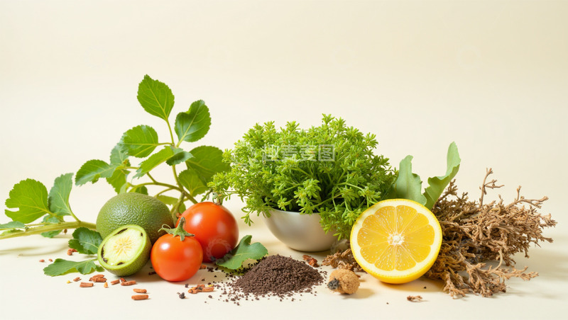 高清大图下载【趣麦麦图】清新蔬菜水果堆叠场景1