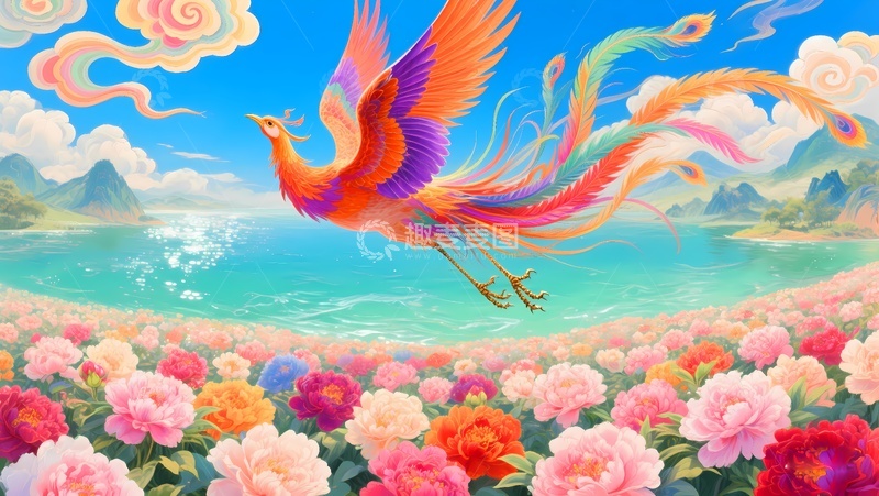 高清大图下载【趣麦麦图】凤凰牡丹凤穿牡丹