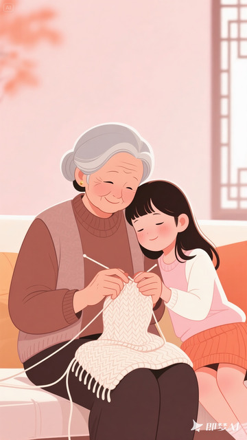 孙女偎依在奶奶身边