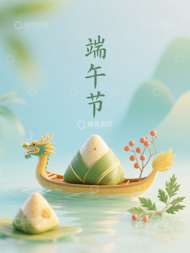 高清大图下载【趣麦麦图】端午节龙舟简约海报