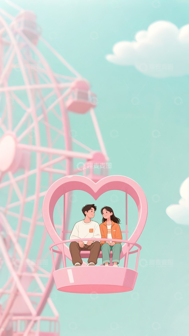 高清大图下载【趣麦麦图】情侣坐摩天轮