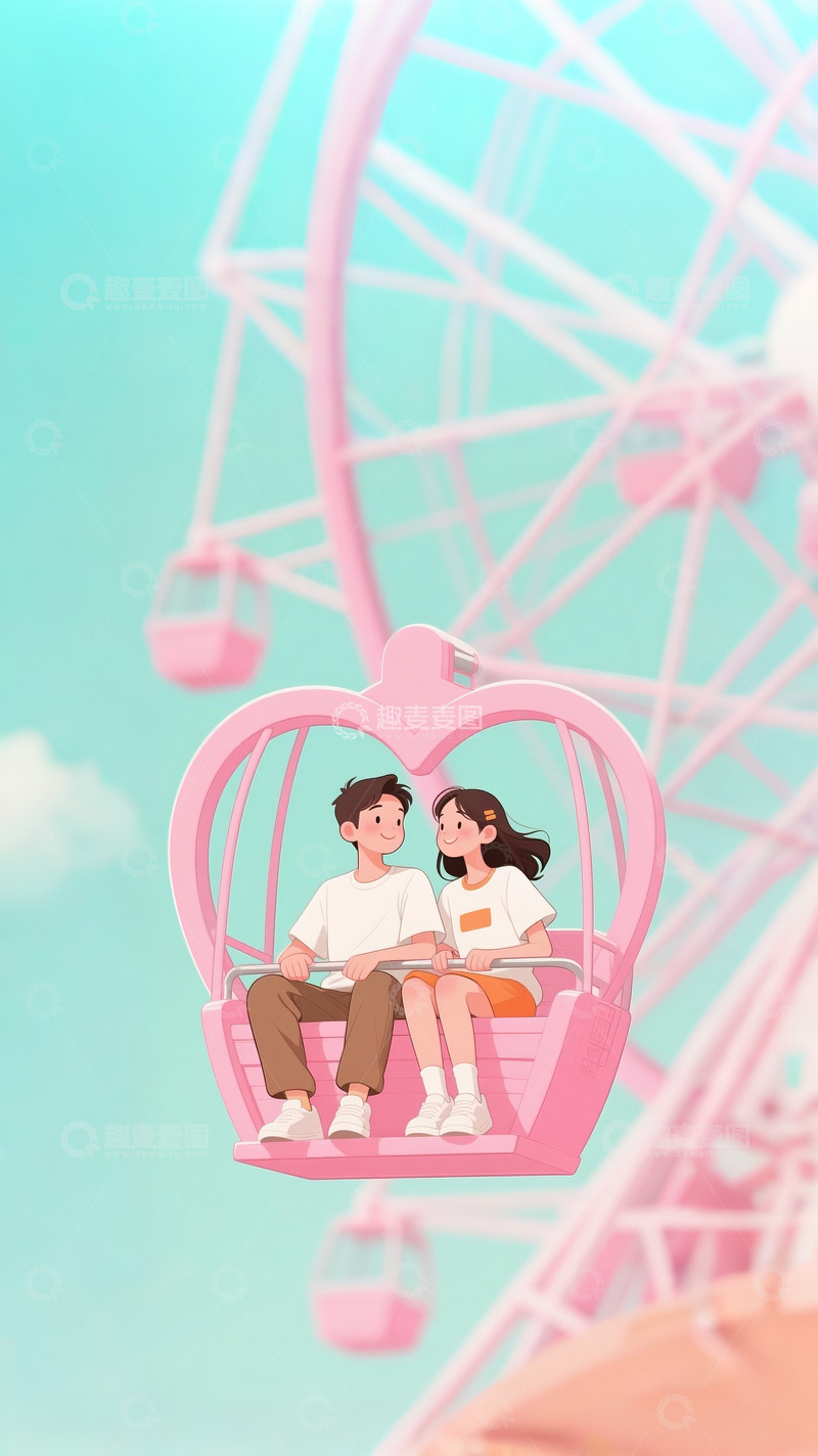 高清大图下载【趣麦麦图】情侣坐摩天轮1