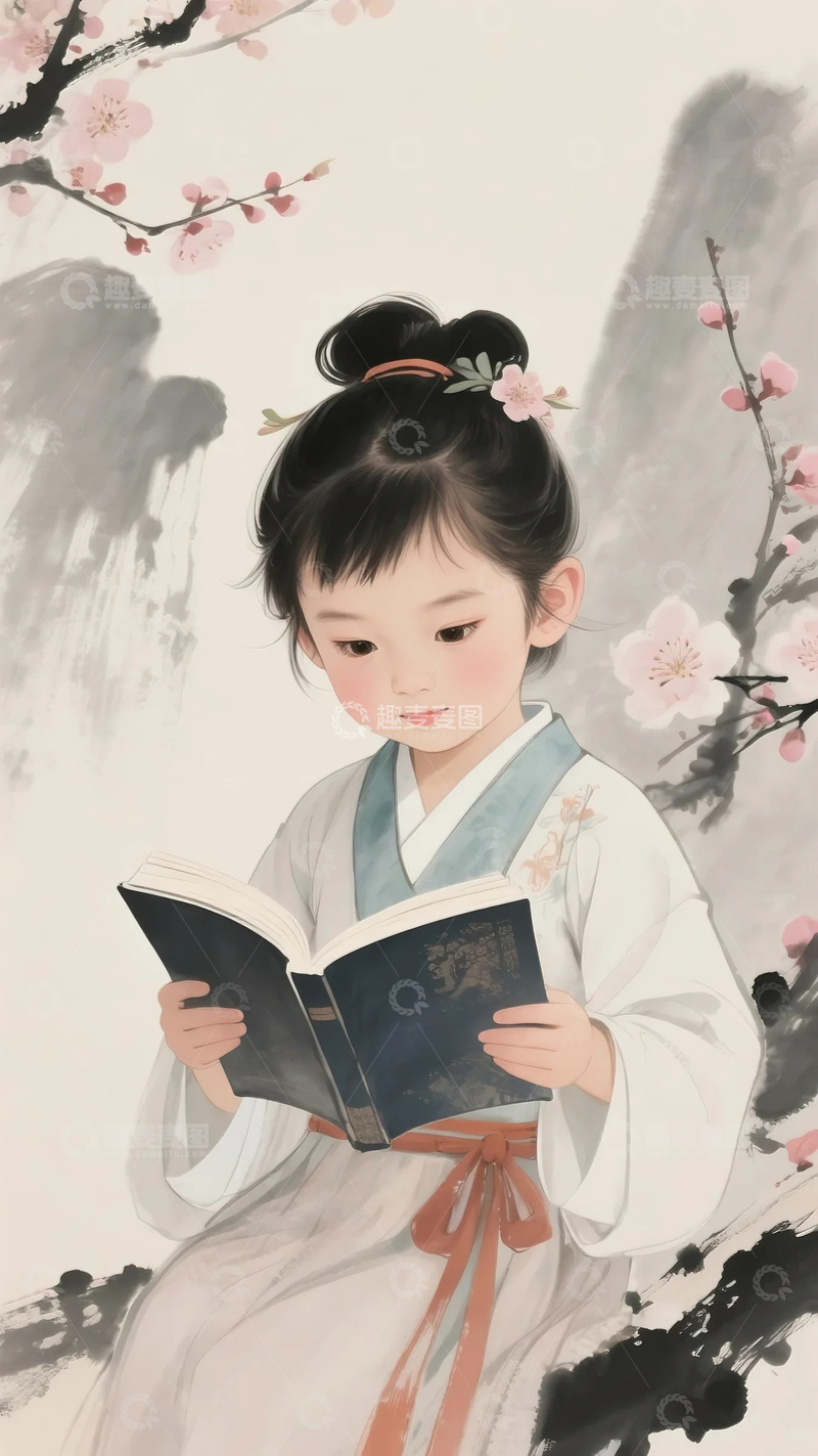 高清大图下载【趣麦麦图】读书的汉服女孩