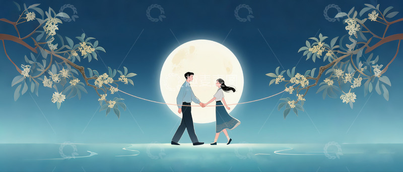 高清大图下载【趣麦麦图】情侣人物场景插画横