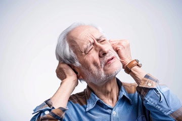 双手抱头的一位老人