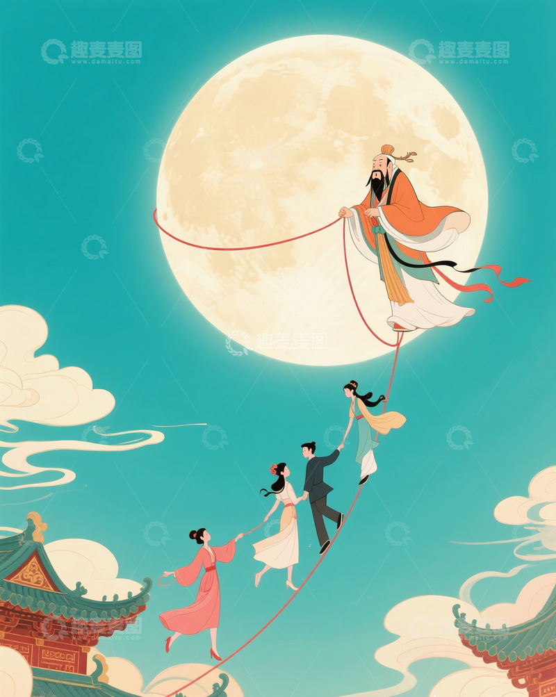 高清大图下载【趣麦麦图】月老在天空上牵红线2