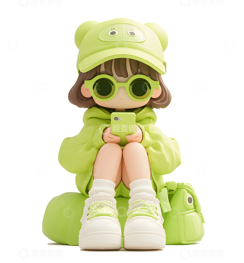 高清大图下载【趣麦麦图】免抠图3D戴帽潮流女孩人物素材4