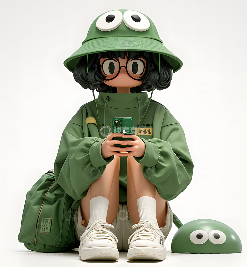 高清大图下载【趣麦麦图】带帽3D潮流小女孩人物素材2