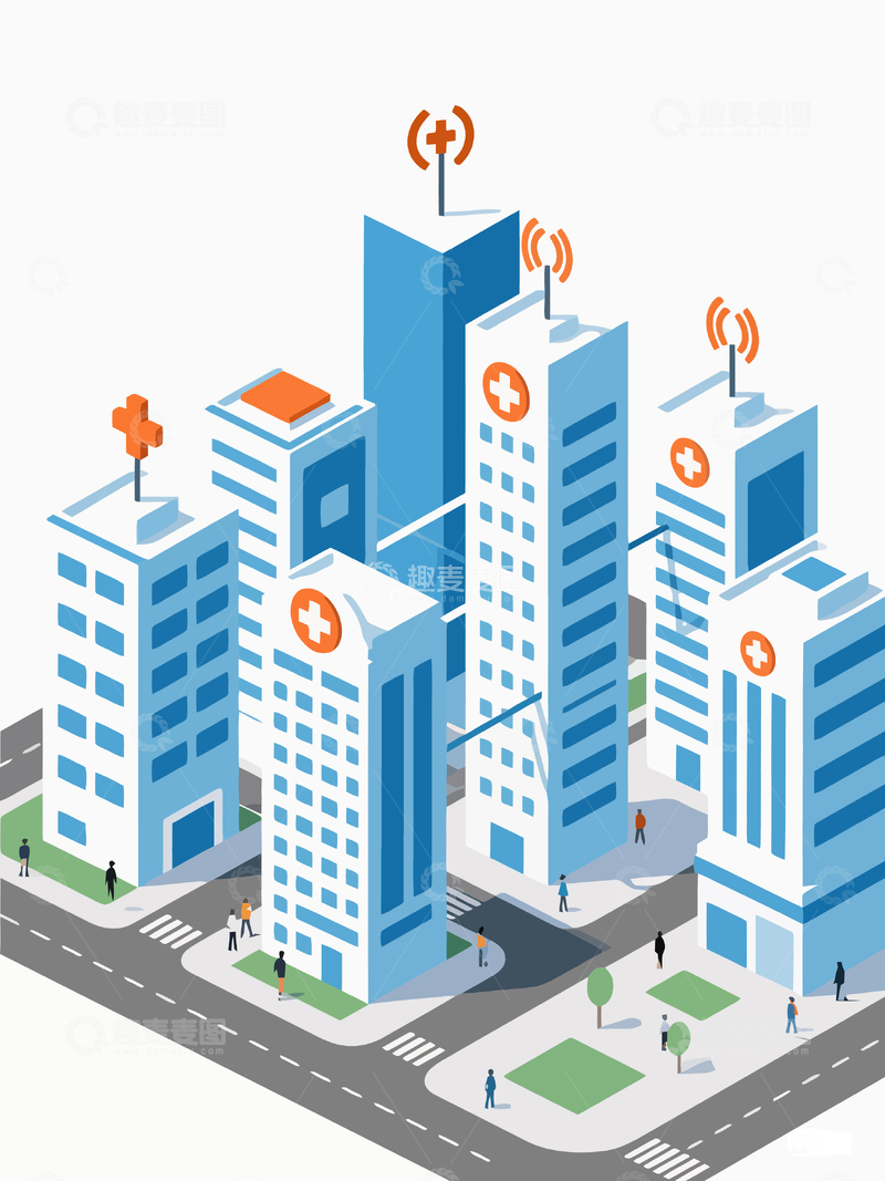 高清大图下载【趣麦麦图】医院  建筑 地标 2.5D  