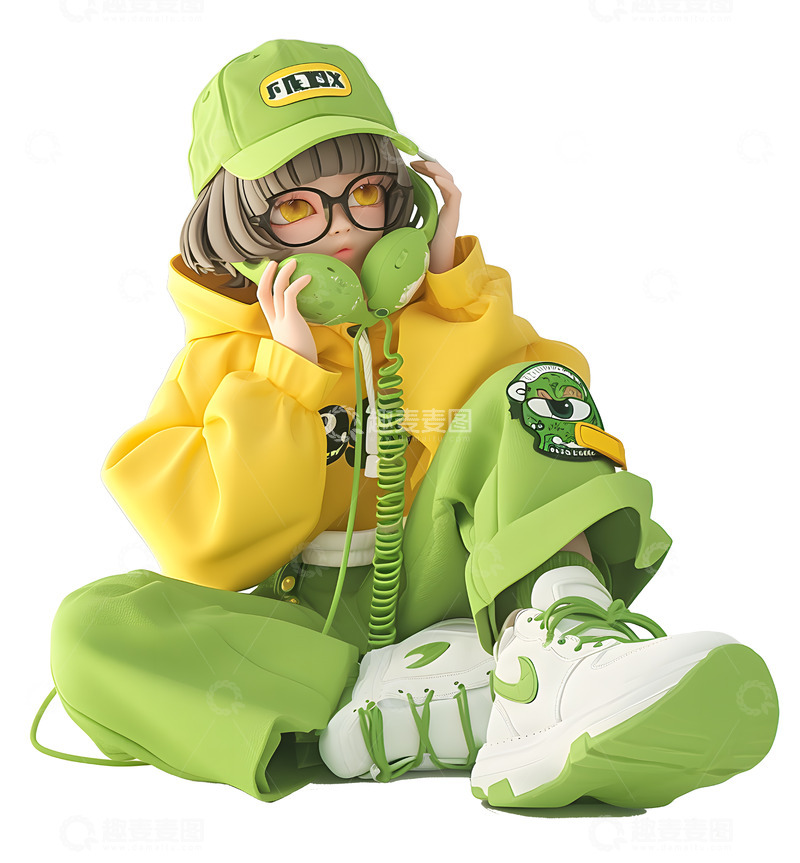 高清大图下载【趣麦麦图】免抠图3D戴帽潮流女孩人物素材2