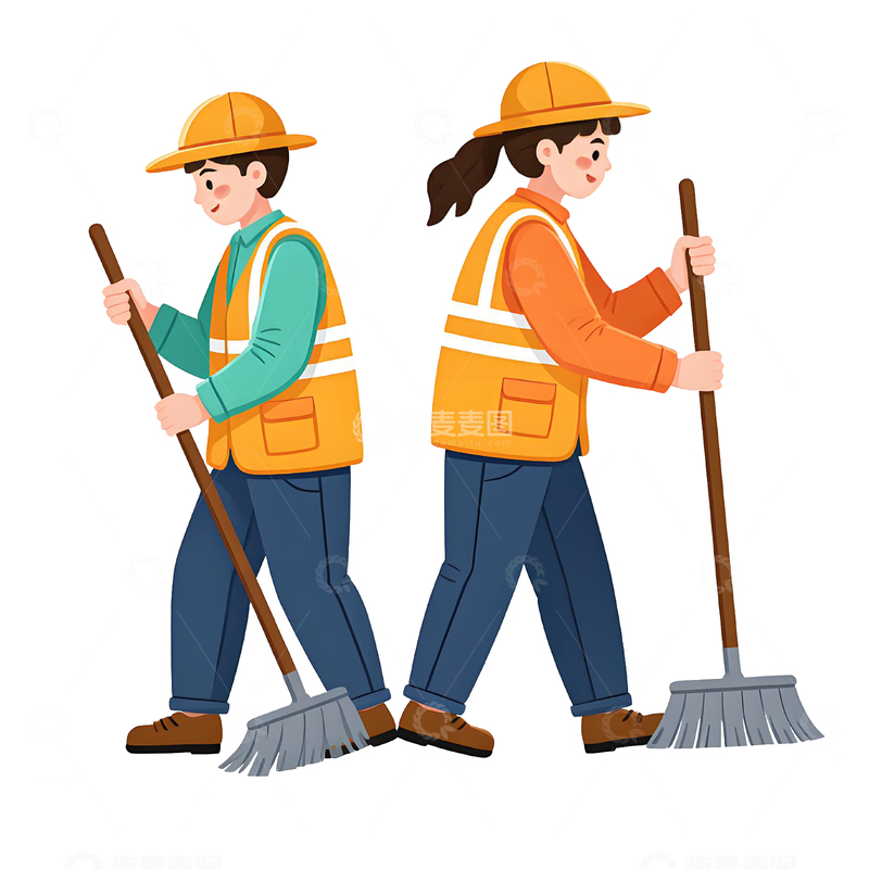 源文件下载【趣麦麦图】-卡通工作的清洁工元素 职业人物