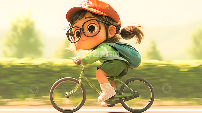 高清大图下载【趣麦麦图】骑自行车的3D小女孩