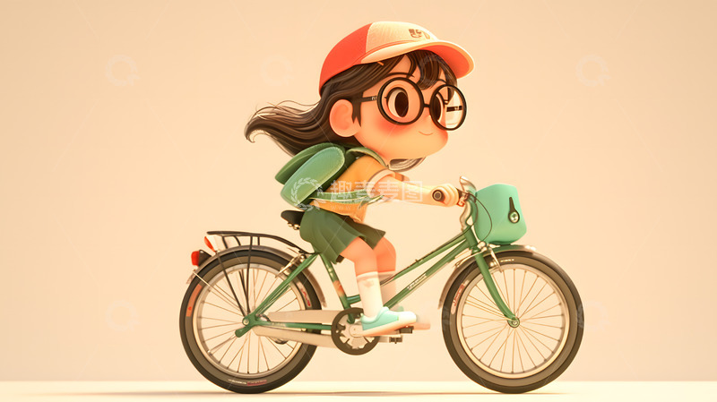 高清大图下载【趣麦麦图】骑自行车的3D小女孩1