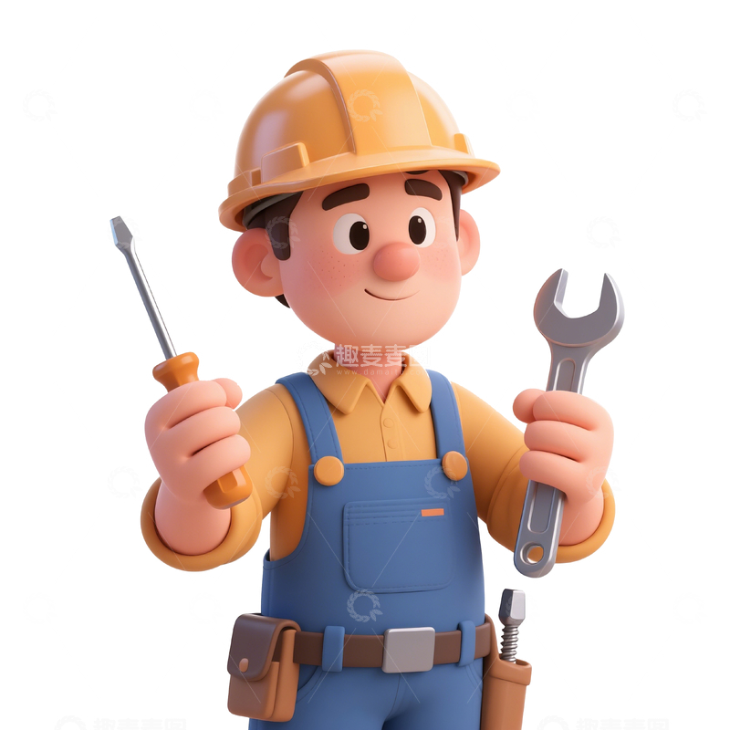 源文件下载【趣麦麦图】-卡通立体维修工 职业人物