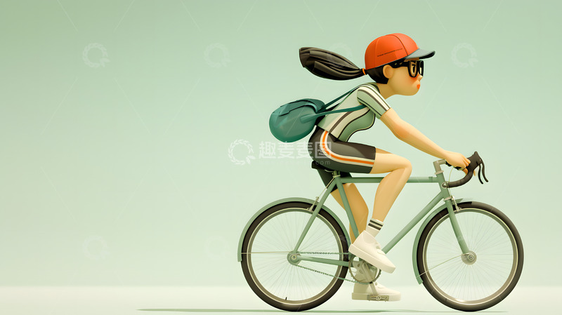 高清大图下载【趣麦麦图】骑自行车的3D小女孩3