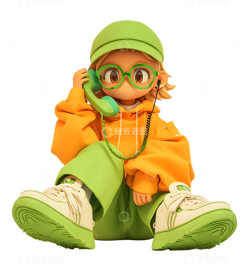 高清大图下载【趣麦麦图】免抠图3D戴帽潮流女孩人物素材3