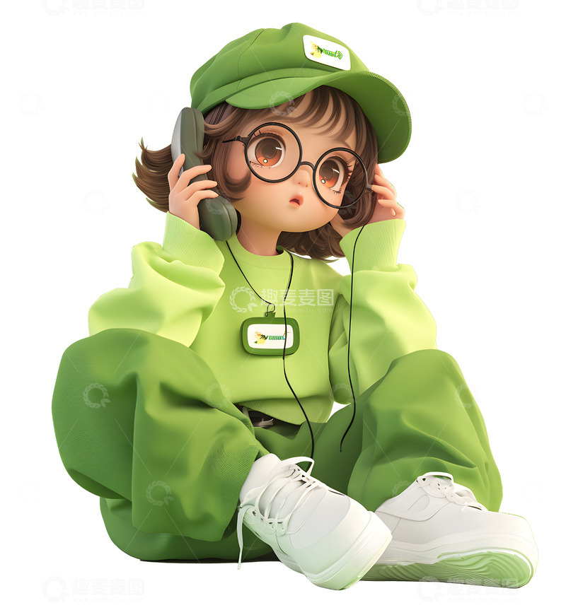 高清大图下载【趣麦麦图】免抠图3D戴帽潮流女孩人物素材6