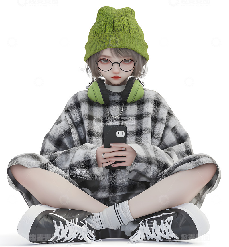 高清大图下载【趣麦麦图】带帽3D潮流小女孩人物素材