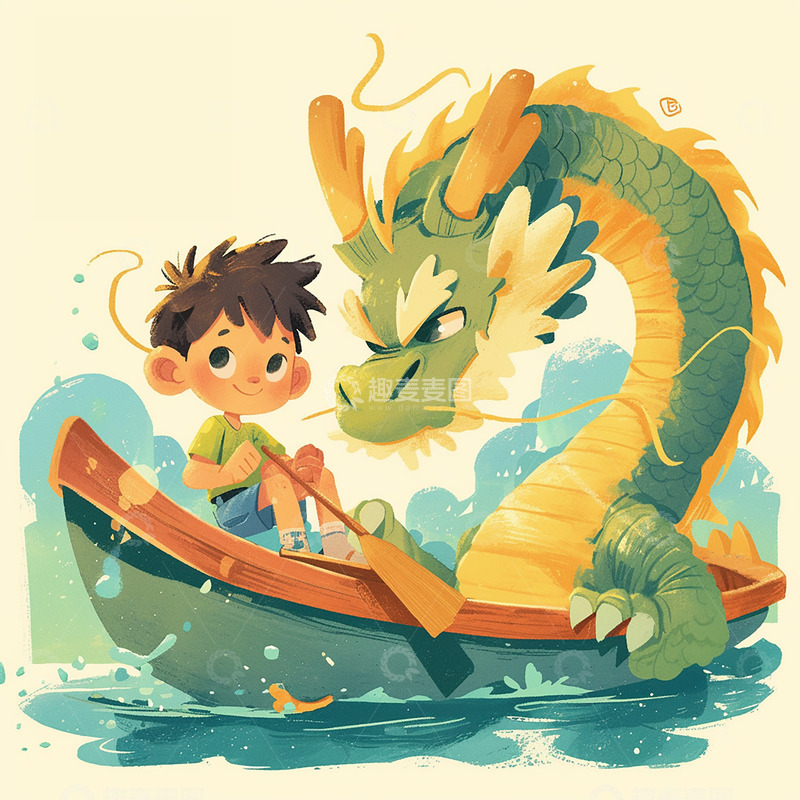 高清大图下载【趣麦麦图】端午龙舟插画1