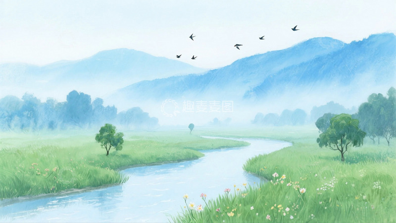 高清大图下载【趣麦麦图】水彩背景山水1