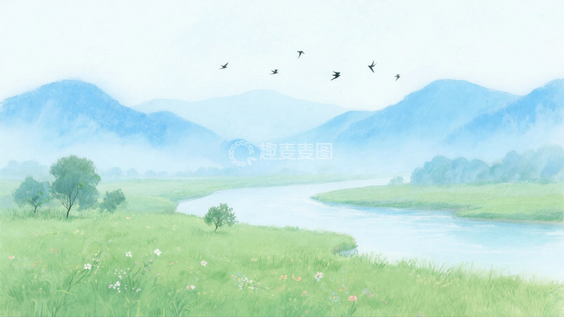 高清大图下载【趣麦麦图】水彩背景山水