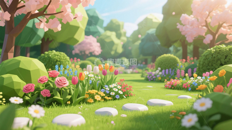 高清大图下载【趣麦麦图】3d卡通植物花草背景1