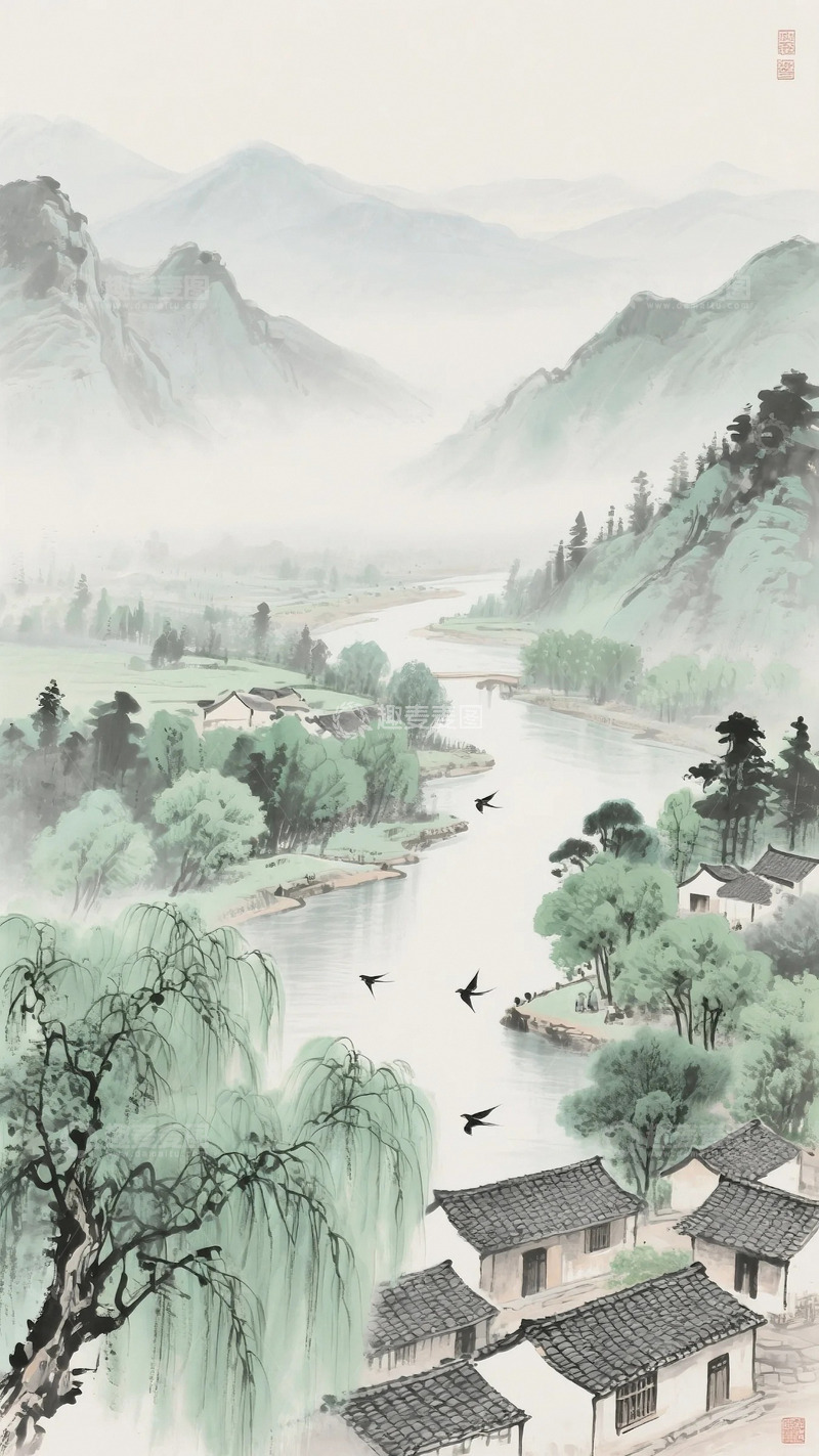 高清大图下载【趣麦麦图】国画水墨山水背景2