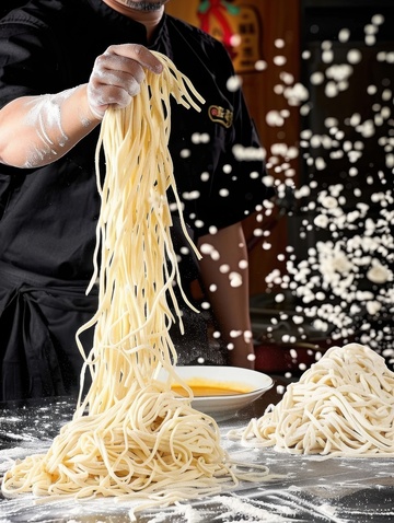 厨师手扯面条