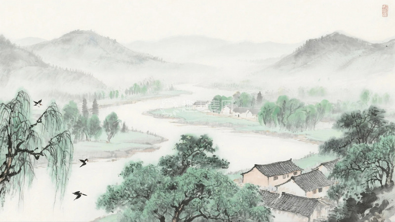 高清大图下载【趣麦麦图】水彩水墨山水背景1