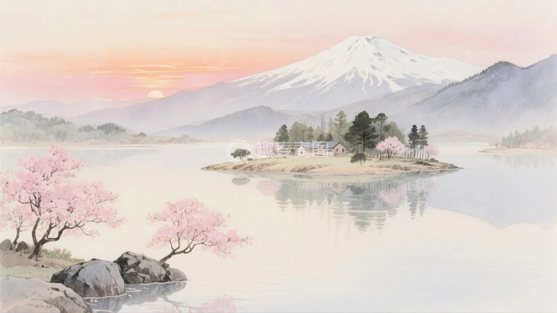 高清大图下载【趣麦麦图】水彩风山水背景