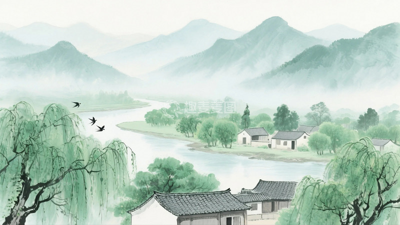 高清大图下载【趣麦麦图】水彩水墨山水背景5